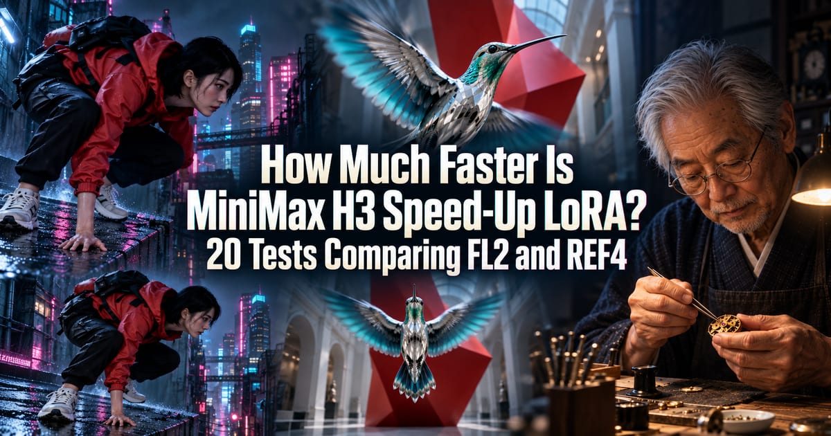 Ускоряющая LoRA для MiniMax H3: насколько она действительно быстрее? Сравнение 20 видео в FL2 и REF4